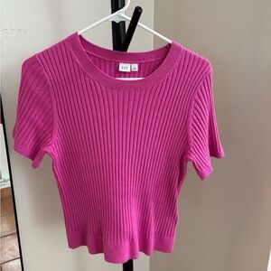 GAP Fuchsia Pink Ribbed Short-Sleeve Knit Top